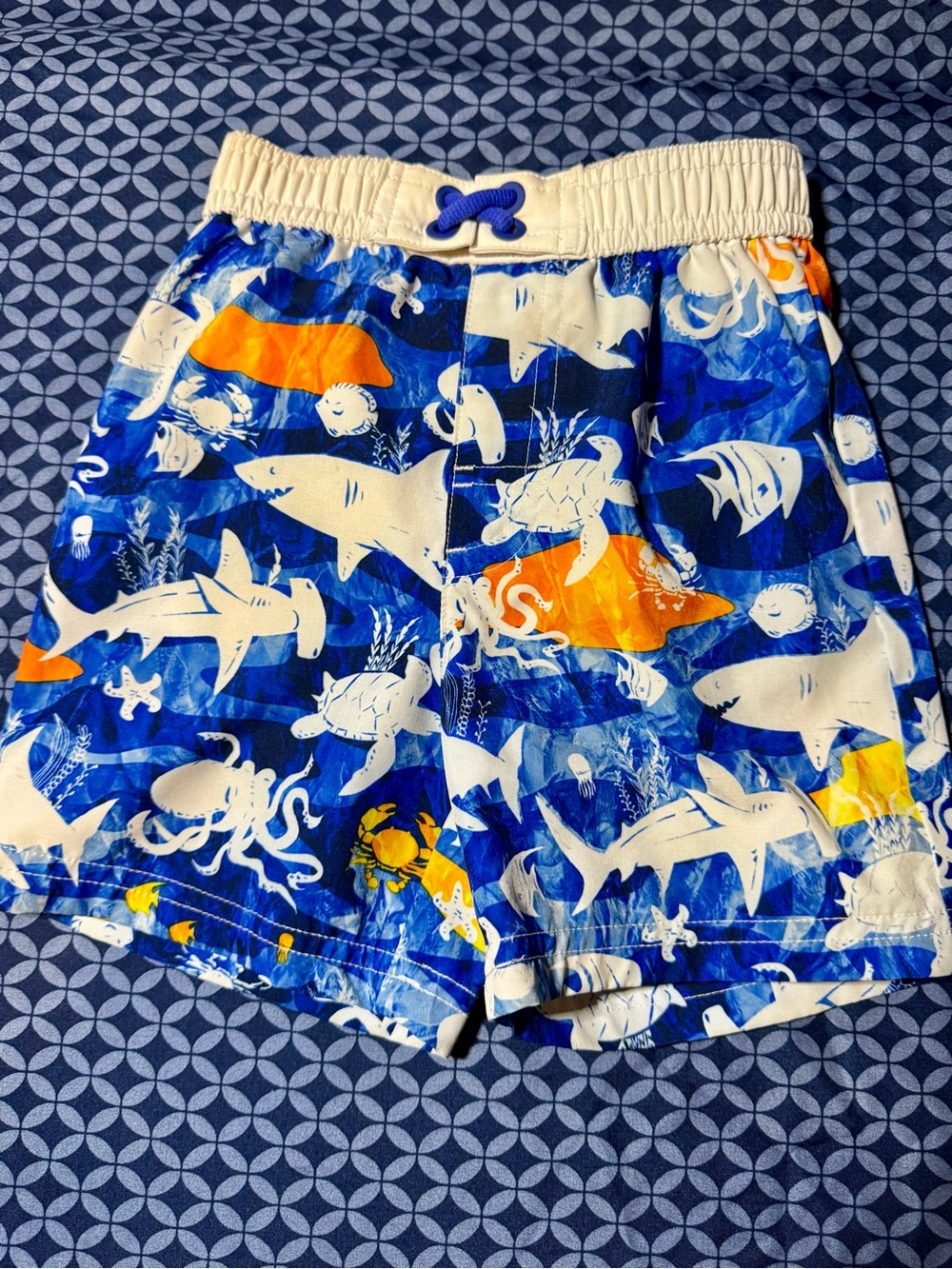 wonder nation Blue, White & Orange Shark Swim Shorts